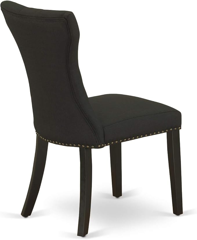 East West Furniture DLGA5-BLK-24 5 Piece Kitchen Table Set for 4 Includes a Round Dining Room Table with Dropleaf and 4 Black Linen Fabric Upholstered Chairs, 42x42 Inch, Black