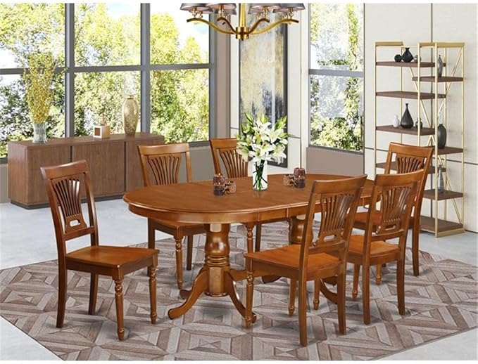 East West Furniture PLAI7-SBR-W 7 Piece Dining Room Furniture Set Consist of an Oval Kitchen Table with Butterfly Leaf and 6 Dining Chairs, 42x78 Inch, Saddle Brown