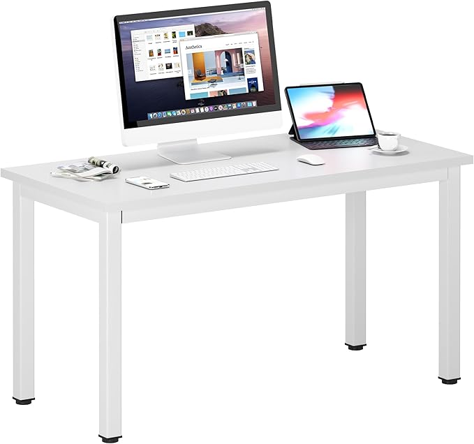DlandHome 47 inches Medium Computer Desk, Home Composite Wood Board Desk, Decent and Steady Home Office School Desk/Workstation/Table, BS1-120WW White and White Legs, 1 Pack