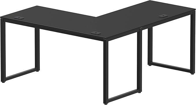 SHW 55 x 60 Inches Commercial-Grade L-Shape Corner Office Computer Desk, Black
