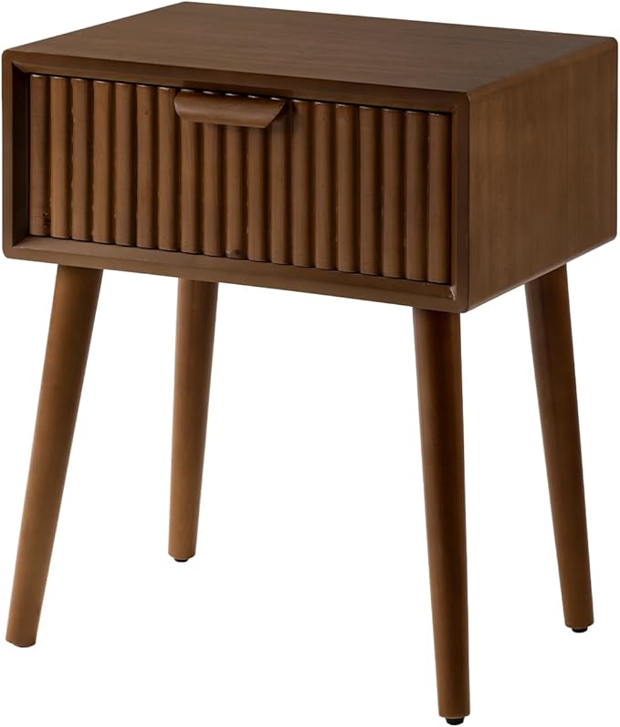 COSIEST Modern End Table w Striped Pattern, Mid-Century Nightstand w Storage Drawer, Small Wood Accent End Table for Bedroom, Living Room