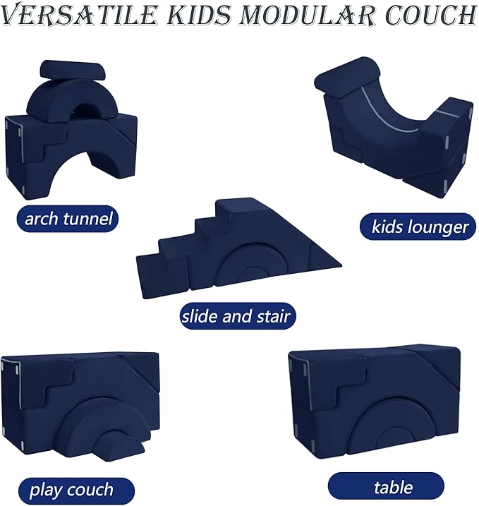 MeMoreCool Foam Climbing Toddler Couch, Modular Kids Sofa with Slide & Stair, Convertible Baby Couch for Playroom, Sectional Furniture for Crawling, Climbing, and Kids’ Play