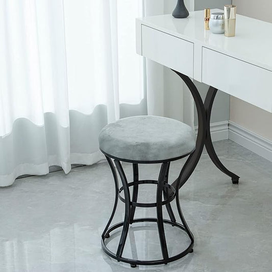 Vanity Stool, Grey Stools for Makeup Room, Round Ottoman Foot Stool, Velvet Footrest Vanity Chair for Bathroom, Bedroom, Living Room Furniture, Entryway, Offices