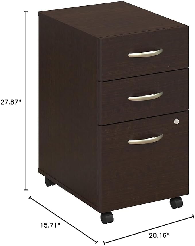 Bush Business Furniture Series C 3 Drawer Mobile File Cabinet in Mocha Cherry, Assembled Office Storage Unit for Home or Commercial Spaces