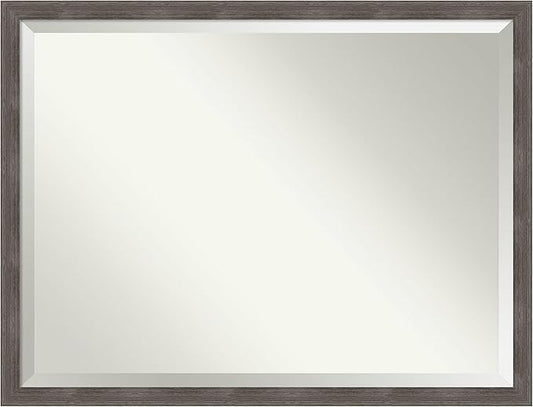 Amanti Art Grey Wall Mirror 33x43 Pinstripe Lead Grey Rectangle Bathroom Mirror for Wall Decor Living Room, X-Large Modern Wood Frame, Hangs Horizonally and Vertically, Bathroom Decor, Beveled Edge