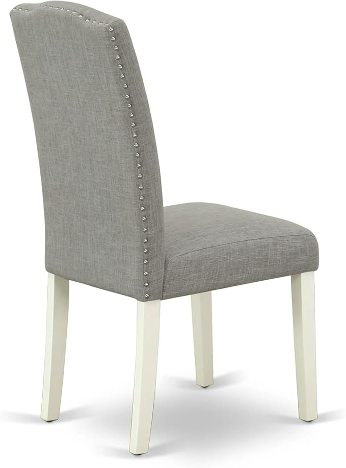 East West Furniture ANEN3-LWH-06 3 Piece Kitchen Table Set Contains a Round Dining Table with Pedestal and 2 Dark Shitake Linen Fabric Parson Dining Room Chairs, 36x36 Inch, Linen White