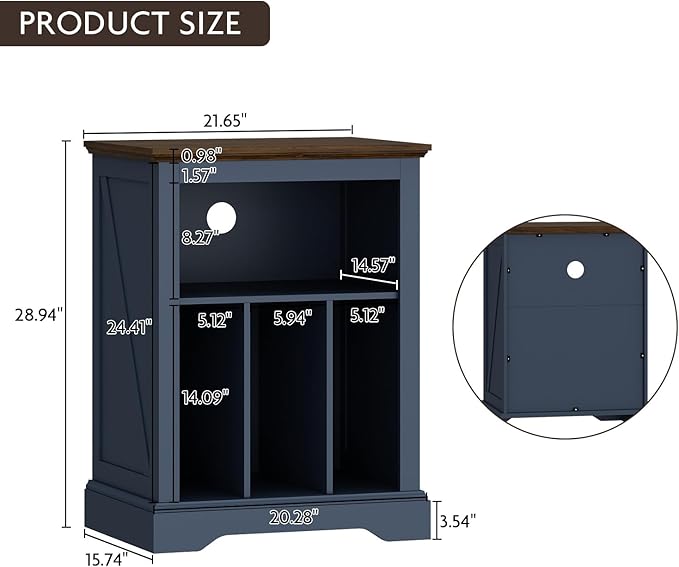 Record Player Stand with Vinyl Record Storage, Large Wood Turntable Stand Cabinet Dispaly Shelf for Living Room,Bedroom,Office,Blue