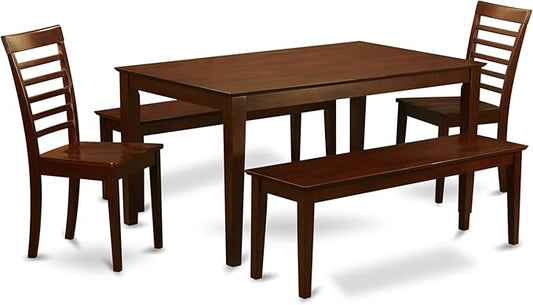 East West Furniture CAML5C-MAH-W 5 Piece Kitchen Table Set for 4 Includes a Rectangle Dining Room Table and 2 Dining Chairs with 2 Benches, 36x60 Inch, Mahogany