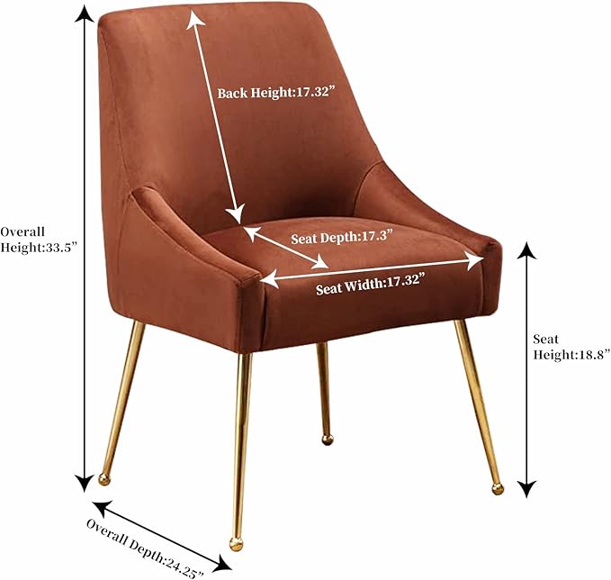 Modern Velvet Dining Chairs Set of 4, Contemporary Upholstered Furniture Collection with Polished Gold Metal Legs, Elegant Accent Chairs for Kitchen Living Room(Brown)