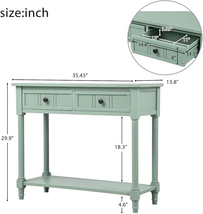 Merax Wood Farmhouse Entry Way Hallway Console Table with Drawers and Bottom Shelf Narrow Blue