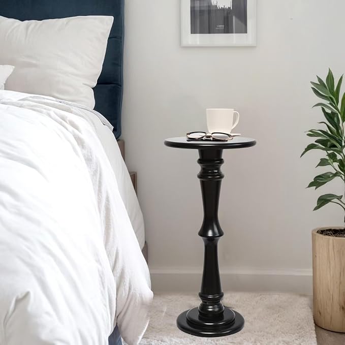SwallowLiving Small Round Side Table, Tall End Tables Living Room, Narrow Night Stand for Small Spaces, Sofa Couch, Bedroom & Office, Modern Wooden Beside Table Home Decor (Black, 12" x 25")