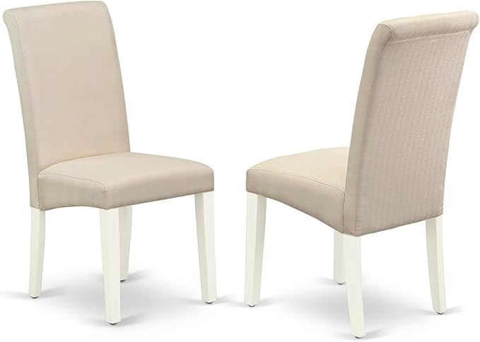 East West Furniture DLBA3-WHI-01 3 Piece Modern Dining Table Set Contains a Round Wooden Table with Dropleaf and 2 Cream Linen Fabric Upholstered Parson Chairs, 42x42 Inch, Linen White