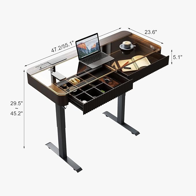 Lartis Office Desk, Electric Computer Lift Table Standing Desk with Drawer Charging USB Port, Home Office Laptop Table with Drawer