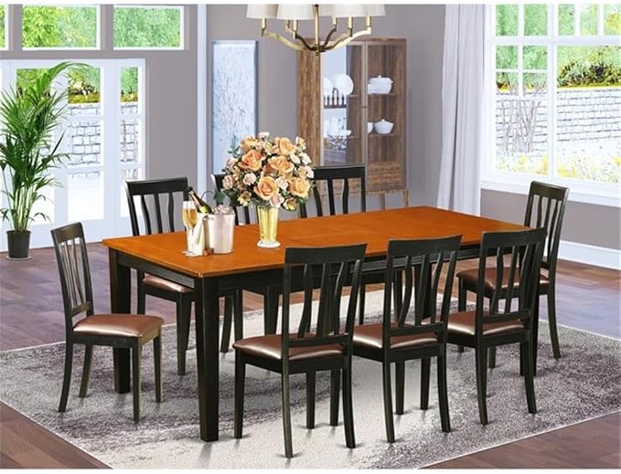 East West Furniture QUAN9-BCH-LC 9 Piece Dining Table Set Includes a Rectangle Dining Room Table with Butterfly Leaf and 8 Faux Leather Upholstered Chairs, 40x78 Inch, Black & Cherry