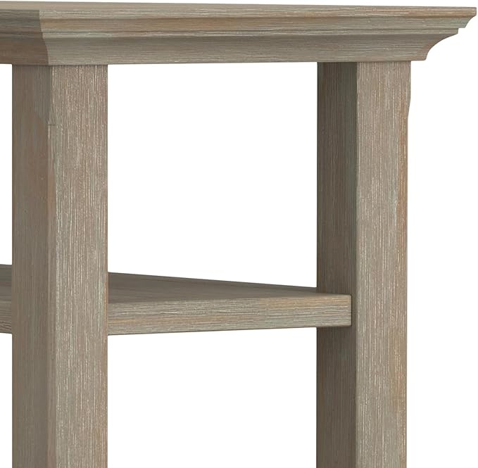 SIMPLIHOME Acadian 14-inch Wide Solid Wood Narrow End Table in Distressed Grey, Transitional-Style Side Table for Living Room, Bedroom, or Family Room with 2 Open Shelves