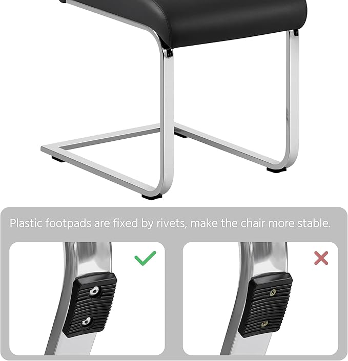 Yaheetech Dining Chairs Set of 6 Modern Faux Leather Upholstered Dining Room Chairs with High Back and Metal Chrome Legs for Kitchen/Living Room/Restaurant, Black