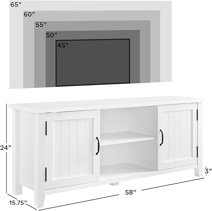 Walker Edison Buren Classic Grooved Door TV Stand for TVs up to 65 Inches, 58 Inch, Solid White