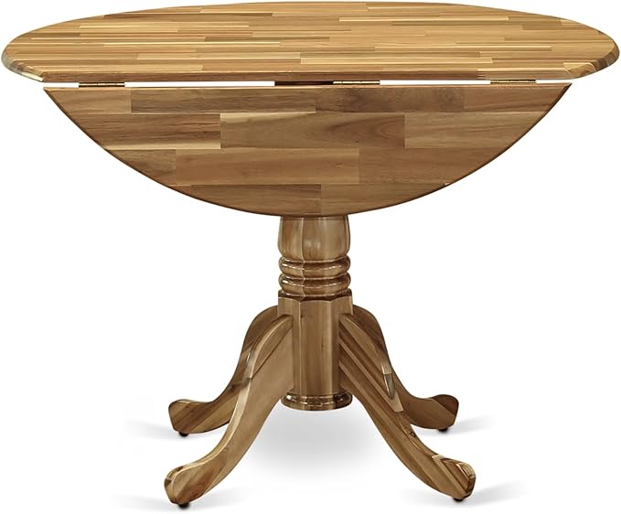 East West Furniture DLFL5-ANA-04 5 Piece Dining Room Furniture Set Includes a Round Dining Table with Dropleaf and 4 Light Tan Linen Fabric Parsons Chairs, 42x42 Inch, Natural