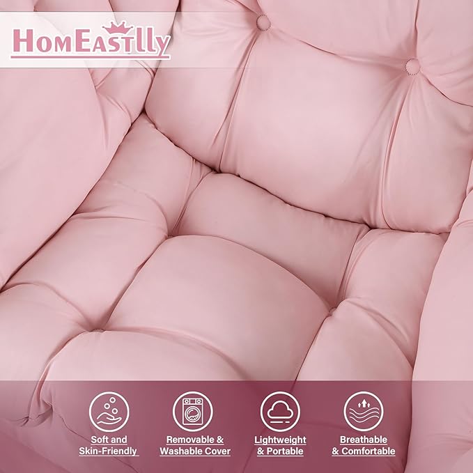 Lazy Chair with Ottoman, Large Modern Lounge Accent Chair with Armrests and Footrest, Reading Armchair with Ottoman, Leisure Sofa Chair for Living Room, Bedroom, Dorm Room, Office (Pink)