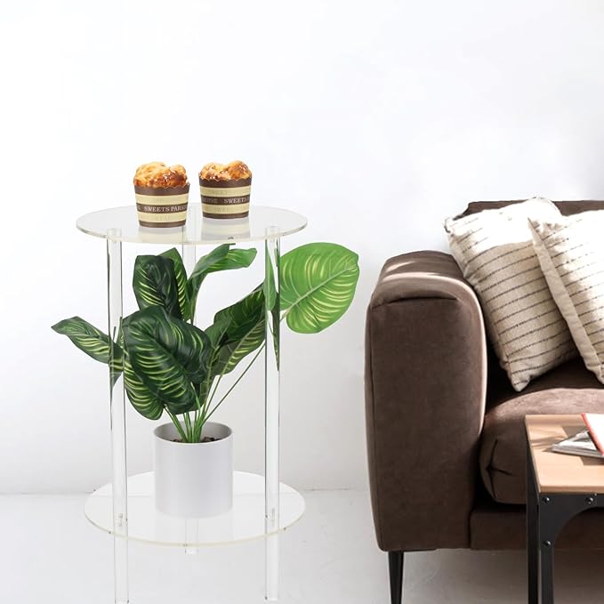 Acrylic Detachable End Table, Round Acrylic Coffee Table, 2 Tier Multifuntional Clear Nightstand End Table for Small Spaces, Detachable Beside Table for Living Room, Bedroom, Study Room (2)