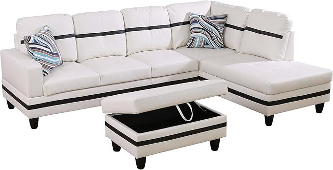 103.5" Oversized Sectional Couch, L Shaped Couch with Storage Ottoman, Modern Modular Sofa with Deep Seat, Sectional Couches for Living Room and Office, White and Black (PU Leather)
