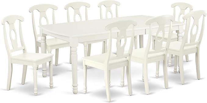 East West Furniture DOKE9-LWH-W 9 Piece Dining Set Includes a Rectangle Dining Table with Butterfly Leaf and 8 Kitchen Chairs, 42x78 Inch, Linen White