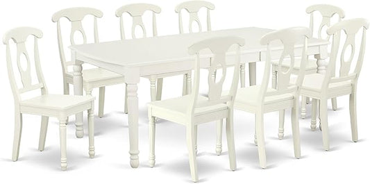 East West Furniture DOKE9-LWH-W 9 Piece Dining Set Includes a Rectangle Dining Table with Butterfly Leaf and 8 Kitchen Chairs, 42x78 Inch, Linen White