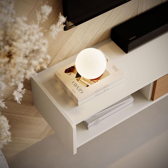 70'' Floating TV Stand,Wall Mounted TV Console,Floating TV Cabinet,Under TV Shelf for Bedroom Living Room(White)