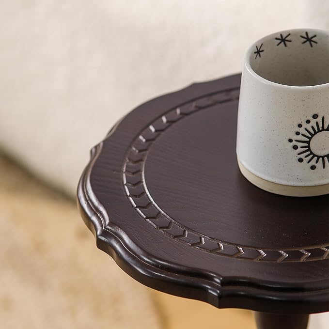 Round Side Table, Small Drink Table for Small Spaces, Solid Wood Modern End Table Accent Nightstand for Bedroom, Living Room, Corners and Office, Brown