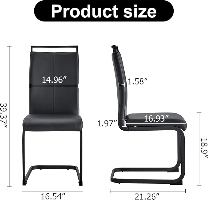 Modern Dining Chairs Set of 8, High Back Black Kitchen Chairs, Faux Leather Side Chair with Metal Legs, Easy to Clean Upholstered Dining Chairs, Ideal for Living Room(Black Leg)