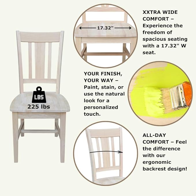 Set of Two San Remo Slat Back Dining Chairs, Unfinished