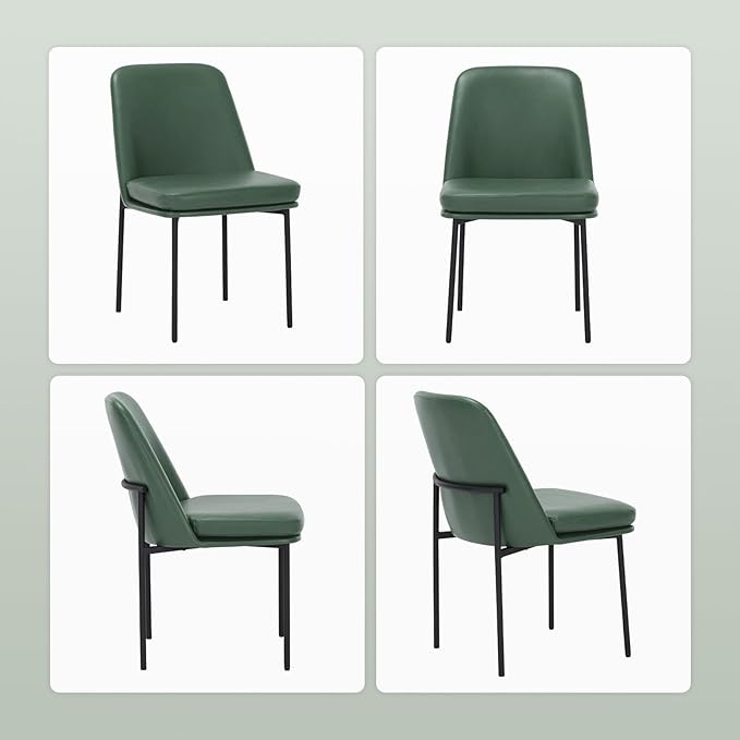 COLAMY Modern Dining Chairs Set of 4, Faux Leather Upholstered Dining Room Chairs Kitchen Chairs Dinner Chair with Curved Back and Metal Legs, Green