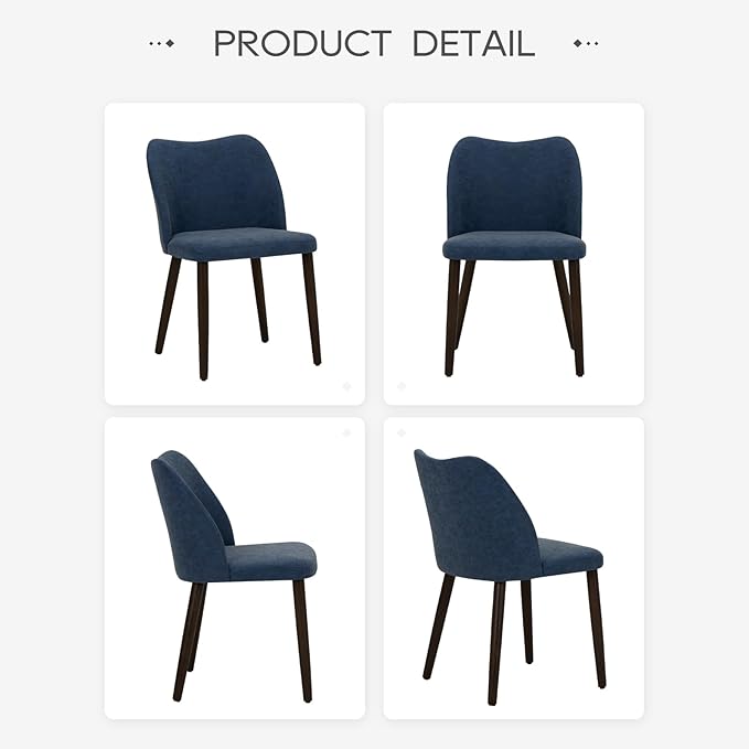 COLAMY Upholstered Dining Chairs Set of 2, Modern PU Leather Dining Room Kitchen Side Chair with Padded Seat and Wood Legs Restaurant/Cafe, Blue