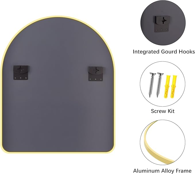 FORBATH Arched Bathroom Mirror 30x36 Inch, Arch Wall Mirror with Gold Aluminum Frame, Arched Mirror for Dresser, Fireplace,Entryway,Home Decor,Hanging or Leaning Against Wall