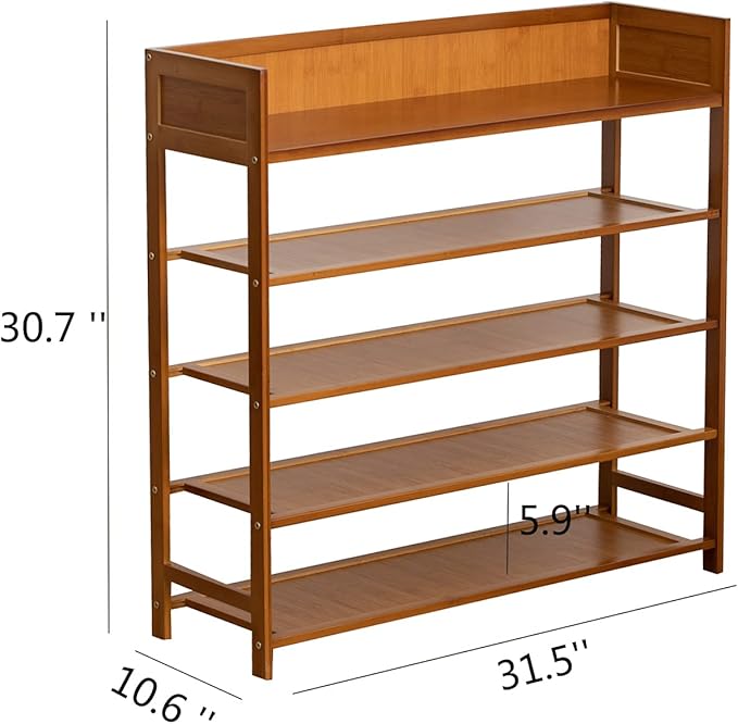 Shoe Rack Organizer, 5 Tier Bamboo Shoe Rack for Entryway, Front Door for Entryway,Closet and Bedroom Storage, Shoe Shelf（Brown）
