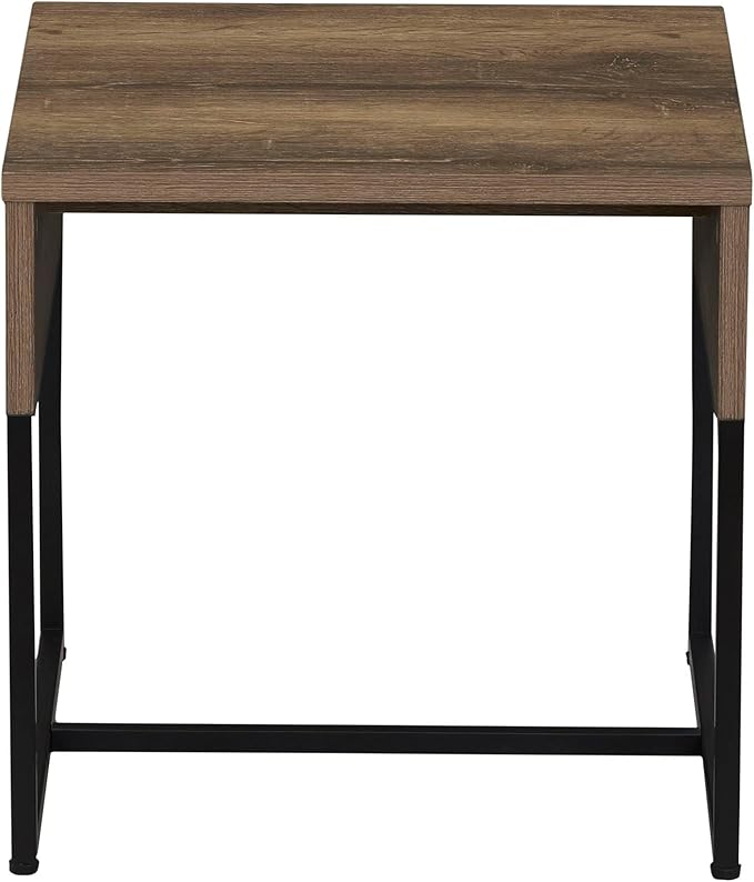 Household Essentials Wrap Square Side End Table Ashwood Rustic Wood Grain and Black Metal