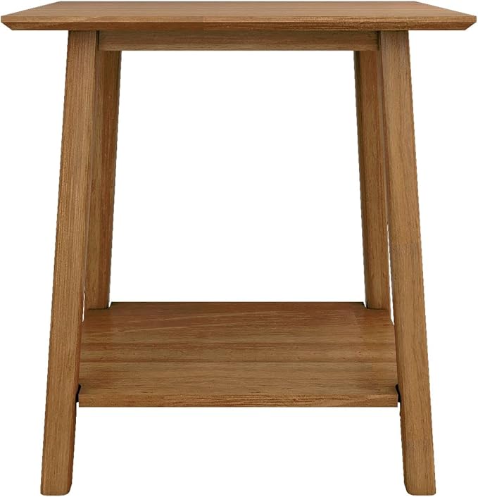 Plank+Beam Wooden Side Table with Storage, Mid Century Modern End Tables for Living Room, Small Solid Wood Nightstand, Bedside Tables, Bedroom Furniture, Pecan