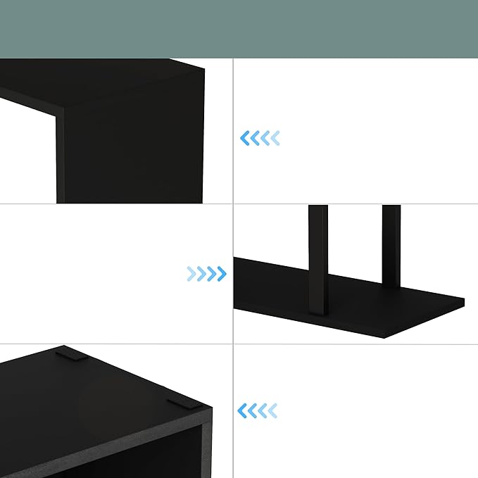Yusong S Shaped Bookshelf, Modern Geometric Bookcase, 6-Tier Black Display Case Book Shelf