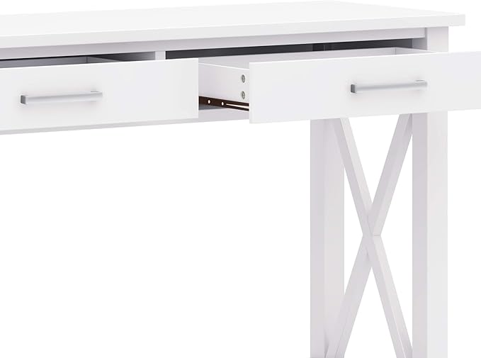 SIMPLIHOME Kitchener Console Table - 47 Inch Wide Solid Wood Sofa Table in White, Contemporary Storage Table for Entryway or Living Room with 2 Drawers, Bottom Shelf, and X-Design Side Panels