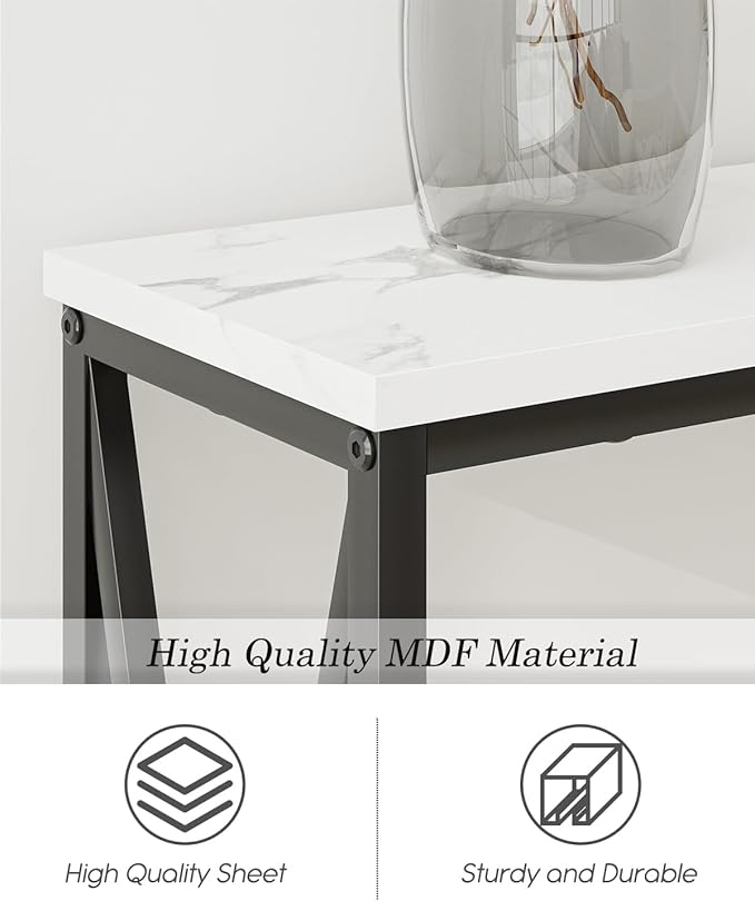 Masupu 70.9" Console Table, Modern Narrow Long Sofa Table Behind Couch, Skinny Entry Table, Industrial Sofa Table with Metal Frame for Hallway, Living Room, White and Black