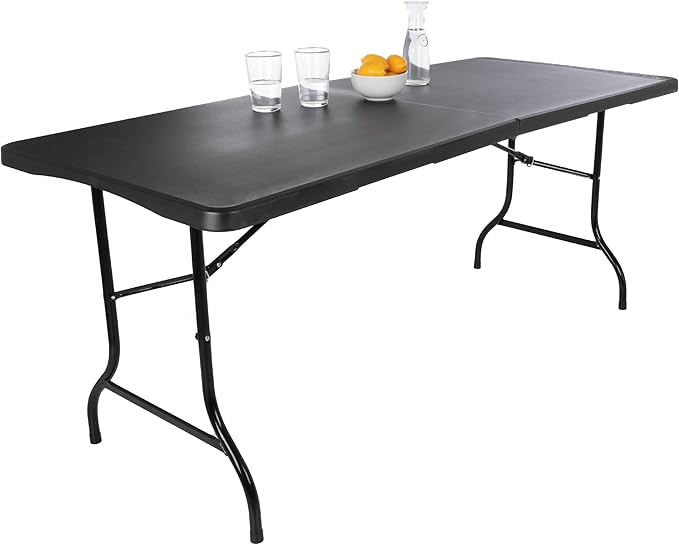 Everyday Home Folding Table - Lightweight Portable Folding Desk - 6-Foot-Long Plastic Table for Camping, Playing Cards, Parties, and Dining (Black)