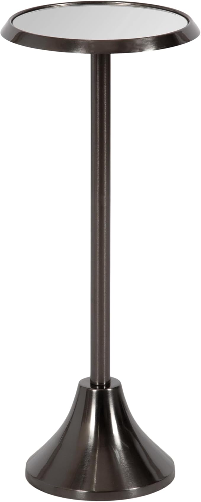 Kate and Laurel Sanzo Modern Pedestal Drink Table, 10 x 10 x 23, Gray Gunmetal, Decorative End Table with Mirrored Tabletop for Use as Small Plant Stand or Cute Martini Table