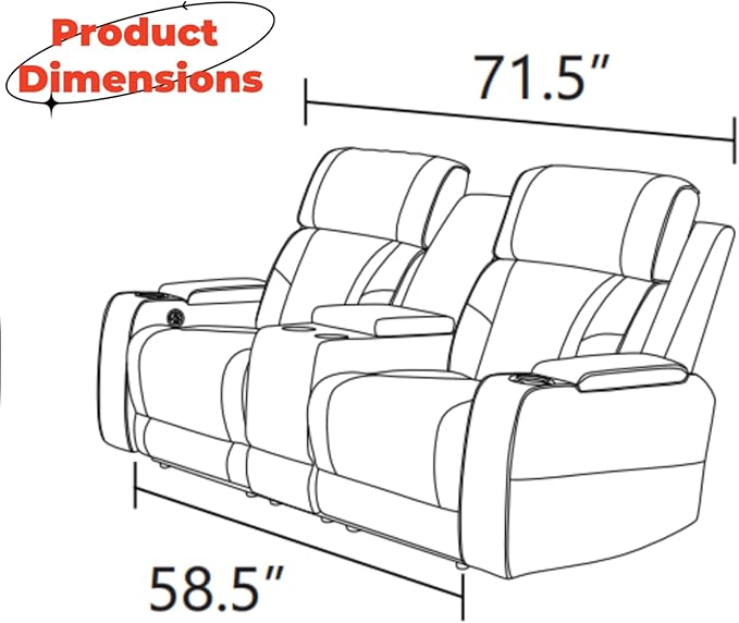Loveseat Recliner Sofa, Reclining Loveseat Leather Couch with Storage Console, Modern Comfy Home Theater Seating Power Recliner Chair with Cup Holders for Living Room Furniture Sets, Khaki
