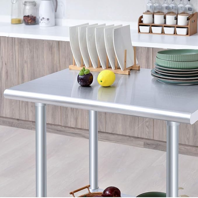 ROCKPOINT Stainless Steel Table for Prep & Work 24x30 Inches, NSF Metal Commercial Kitchen Heavy Duty Table with Adjustable Under Shelf and Table Foot for Restaurant, Home and Hotel