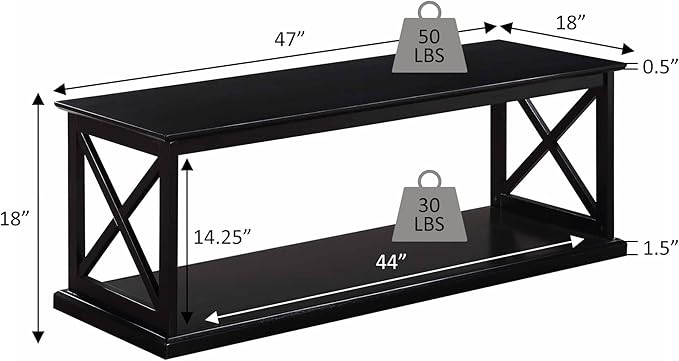 Convenience Concepts Coventry Coffee Table 47" - Farmhouse Center Accent with Storage Shelf for Transitional, Modern Living & Family Room, Espresso