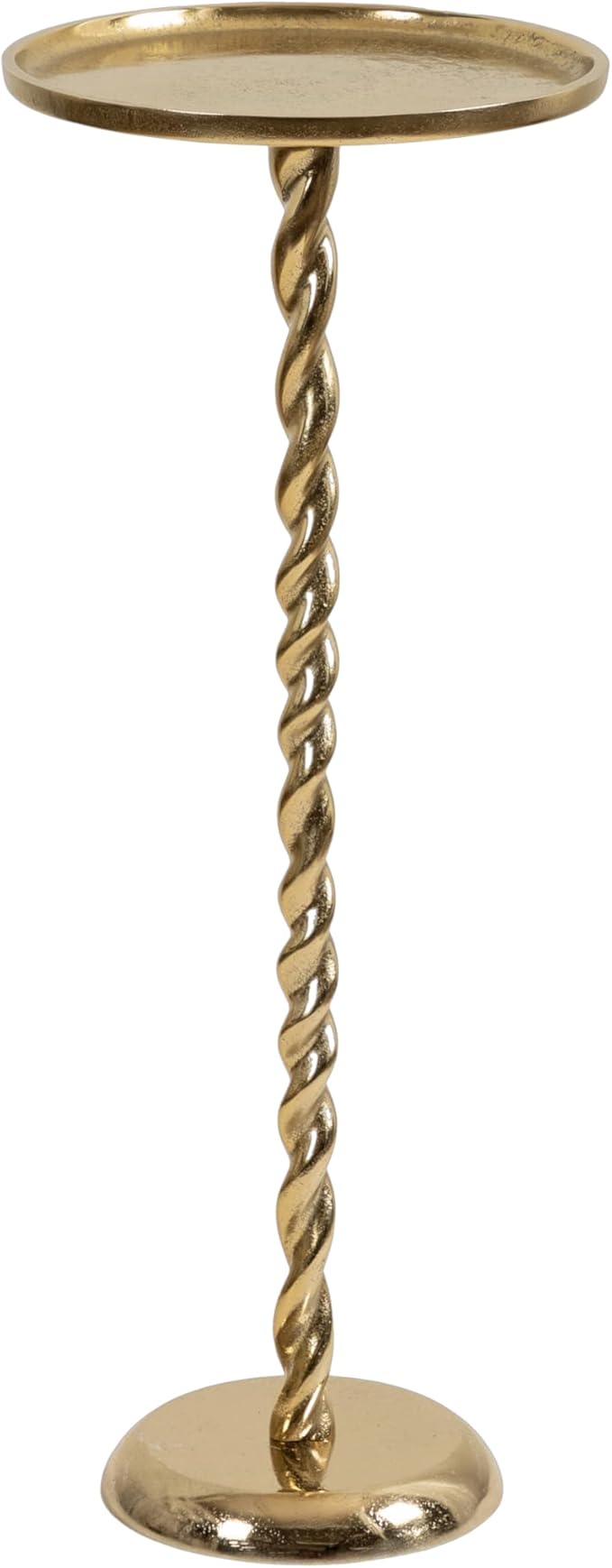 Kate and Laurel Ropa Transitional Round Pedestal Drink Table, 9 x 9 x 22, Gold, Decorative Cast Aluminum Mini Table with Spiral Rope Design for Use as Indoor Plant Stand or Living Room Accent