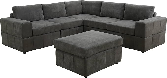 Sectional Couches for Living Room, 101″ Modular Sectional Sofa with Ottoman, Modern Lounge Corner L Shaped Couch for Bedroom, Grey