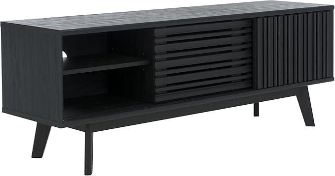 SAFAVIEH ESMA TV Stand for up to 65" Flatscreen – Black, Sliding Doors with Interior Storage, Entertainment Media Console (MED9640B)
