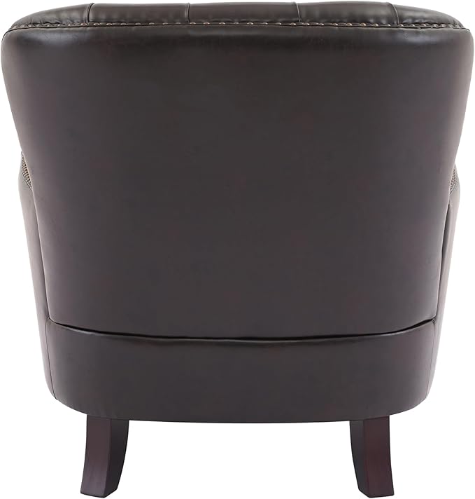 Ball & Cast Accent Chair,Mid-Century Lounge Living Room Chairs with Button Tufting,Upholstered Reading Accent Chair W/Solid Wood Legs and Curved Backrest,for Bedroom,Apartment,Dark Brown
