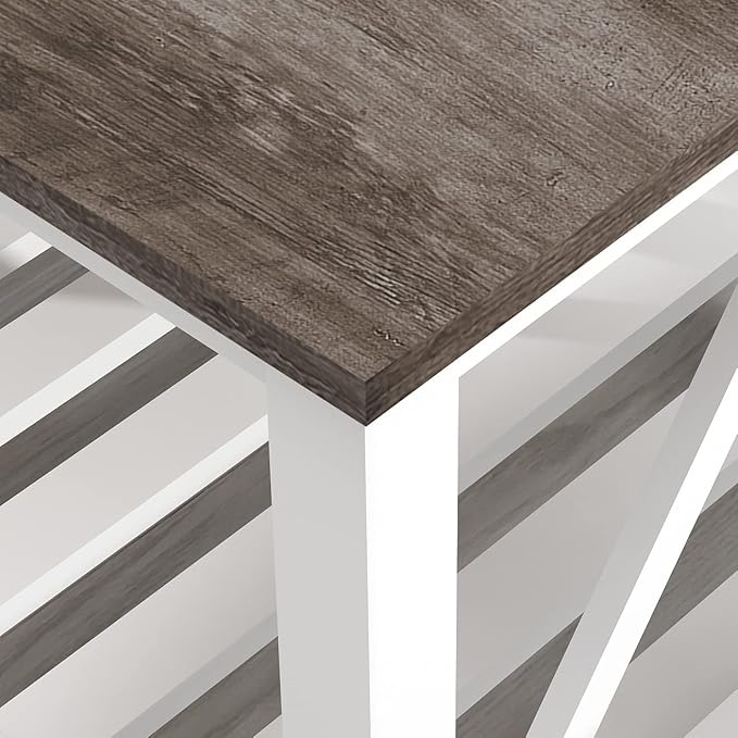 Farmhouse Coffee Table, White Oak Coffee Table for Living Room, 2-Tier Rectangular Wooden Centre Cocktail Table with Slats Shelf Storage and V-Shaped Frame Modern Coffee Oak Grey